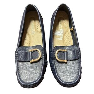 Comfort Alexis Bendel Loafers Navy Blue Gold Buckle Slip On Shoes Women's 7.5